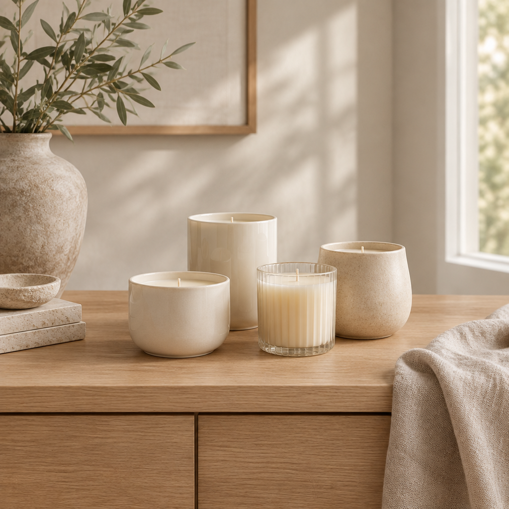 Candles in warm neutral setting