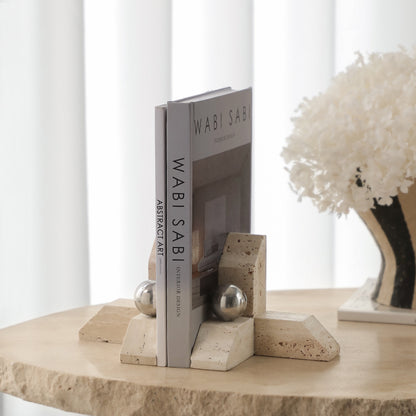 Travertine Sphere Book-ends